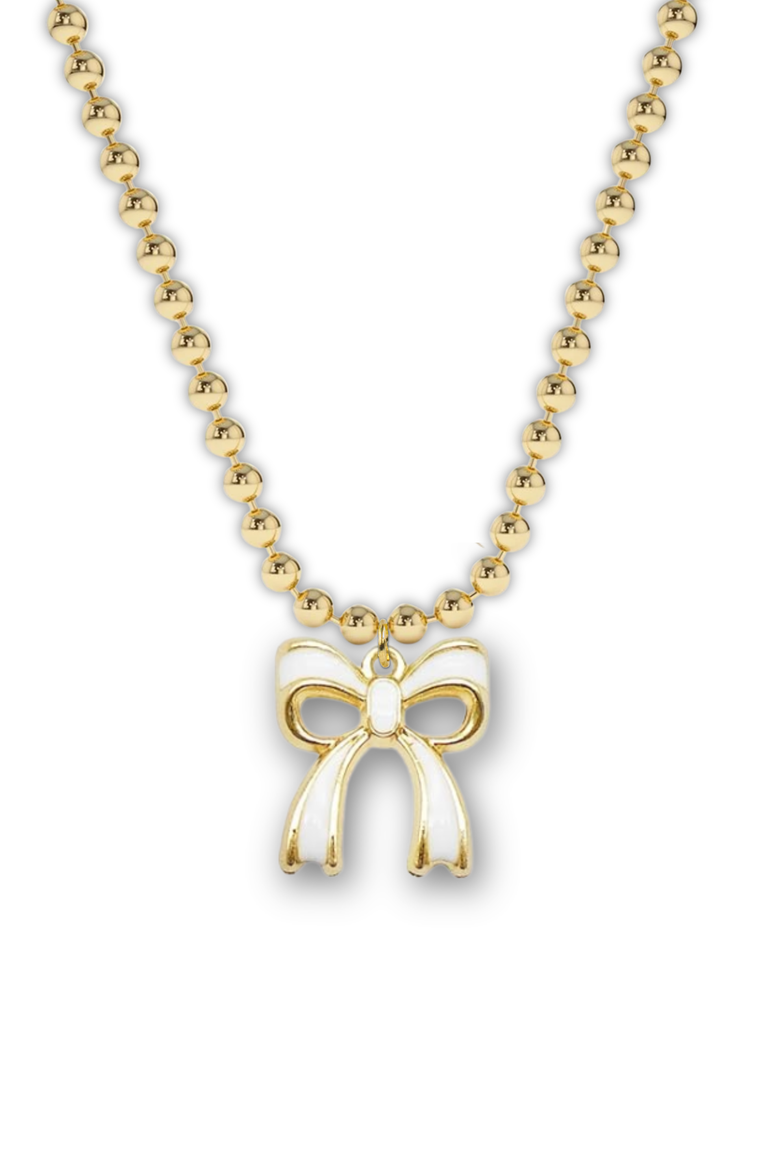 Bow Charm Necklace in Gift Bottle, Alternate, color, white