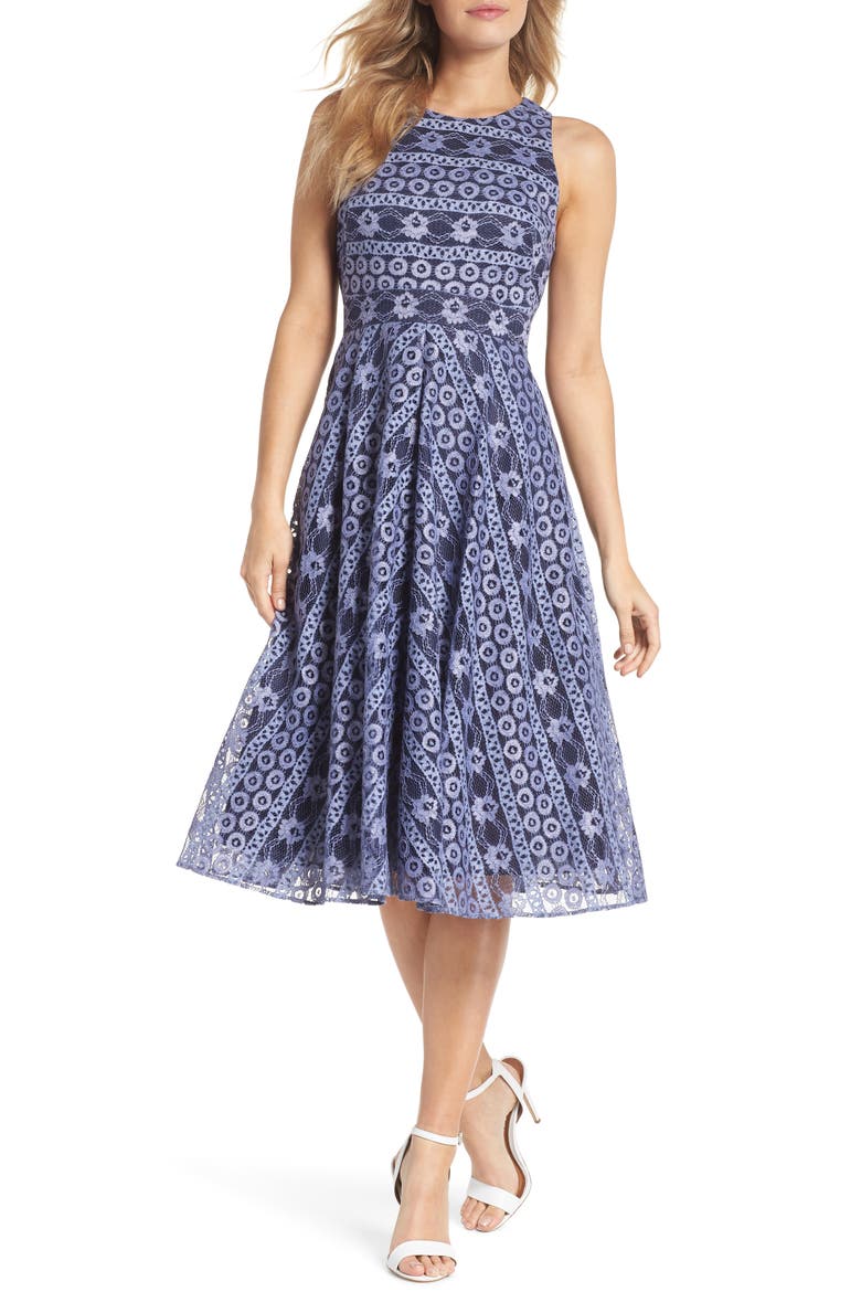 Stripe Lace A-Line Dress, Main, color, NAVY