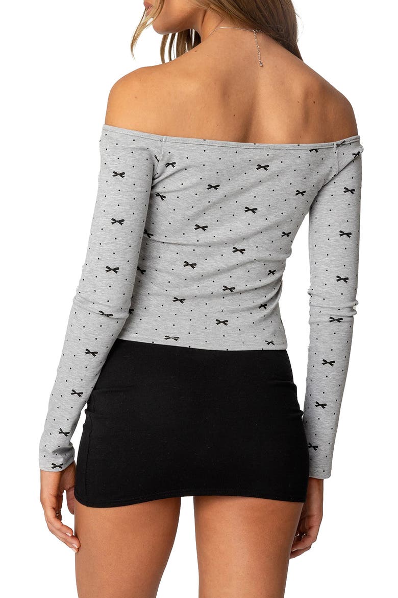 Ryna Bows & Bots Off the Shoulder Top, Alternate, color, GRAY-MELANGE