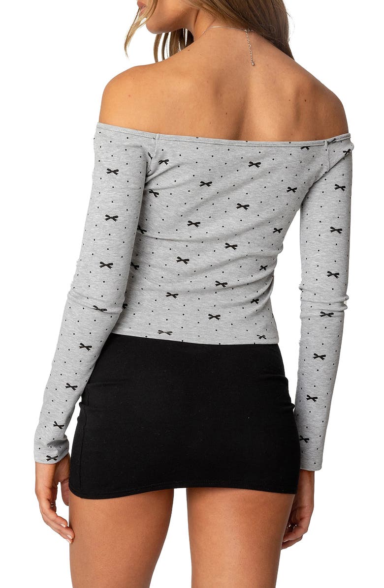 EDIKTED Ryna Bows & Bots Off the Shoulder Top, Alternate, color, Gray-Melange