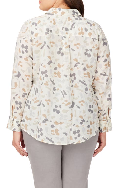 Foxcroft Davis Brushstrokes Button-up Shirt In Ivory Multi