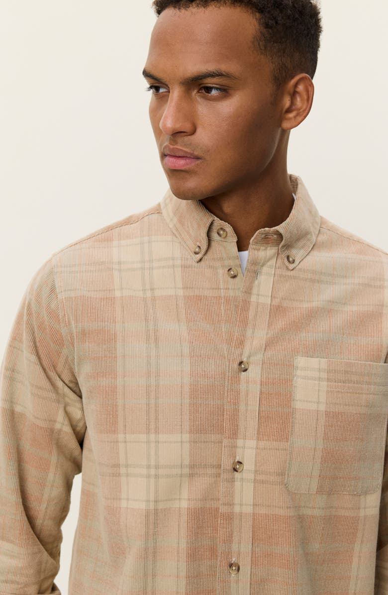 Les Deux Kash Check Corduroy Button-Down Shirt, Alternate, color, Dark Sand