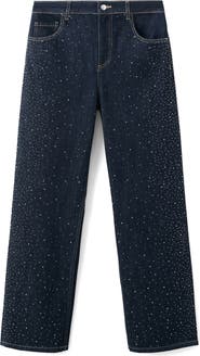 MANGO Rhinestone Embellished Straight Leg Jeans