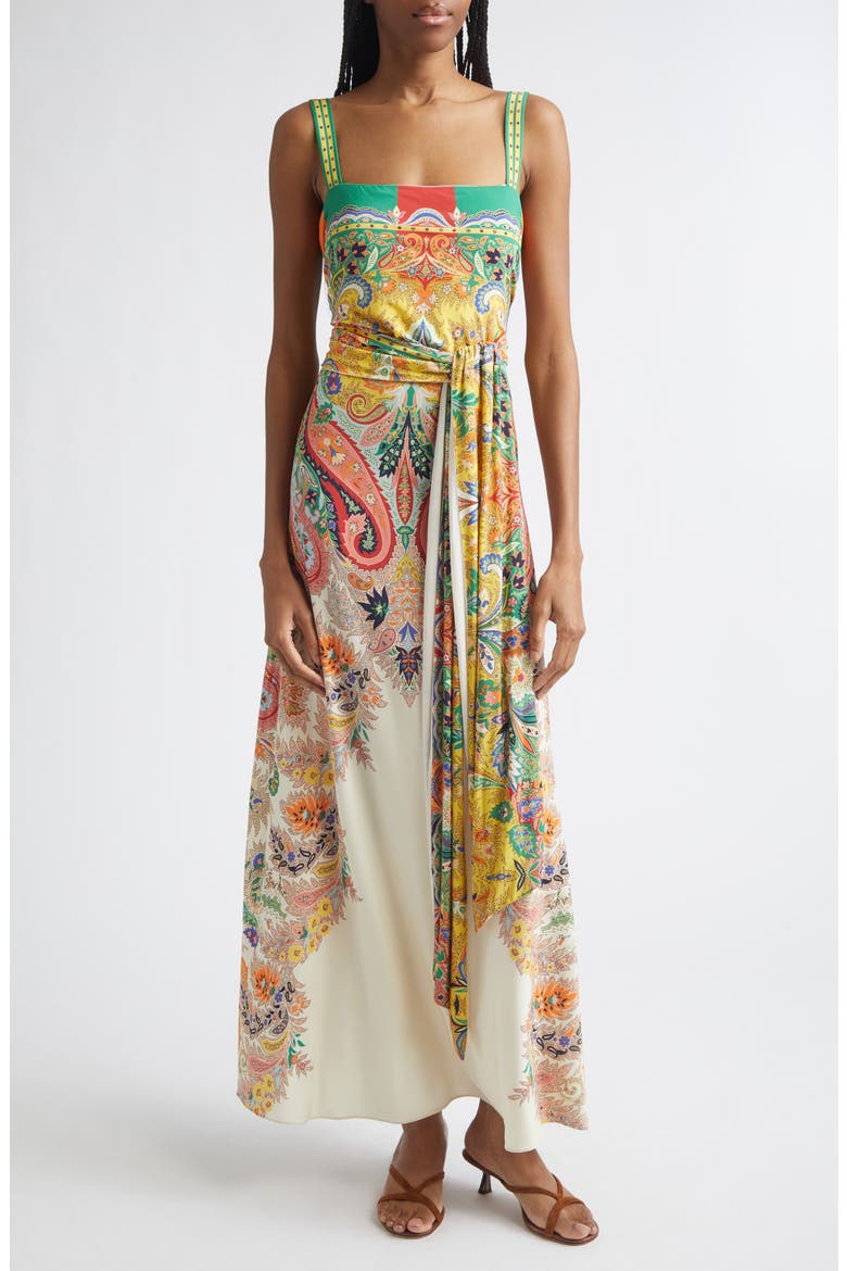 Paisley Print Stretch Maxi Sundress, Main, color, PRINT ON WHITE BASE