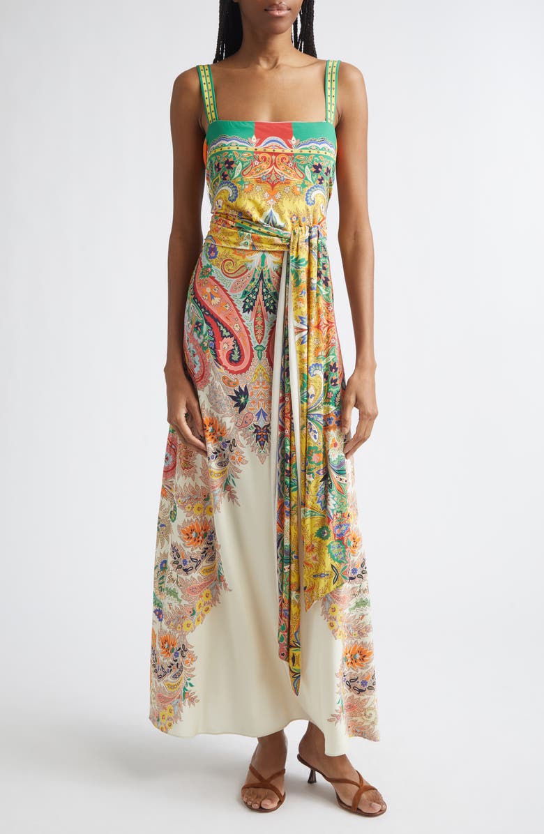 Etro Paisley Print Stretch Maxi Sundress, Main, color, Print On White Base