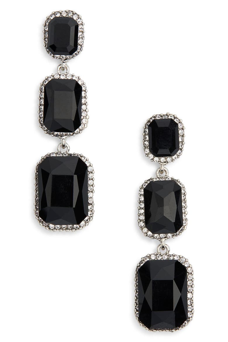 Crystal Link Drop Earrings, Main, color, JET