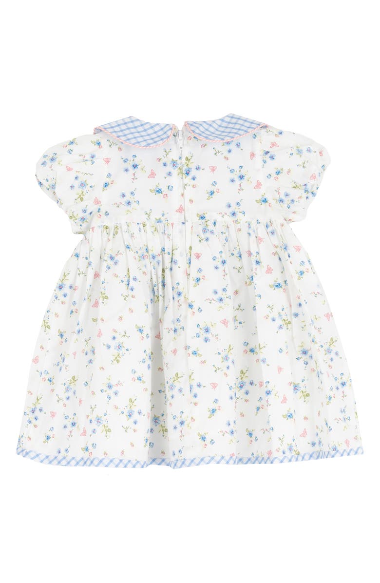 Rare Editions Check Peter Pan Collar Floral Babydoll Dress & Bloomers, Alternate, color, Blue