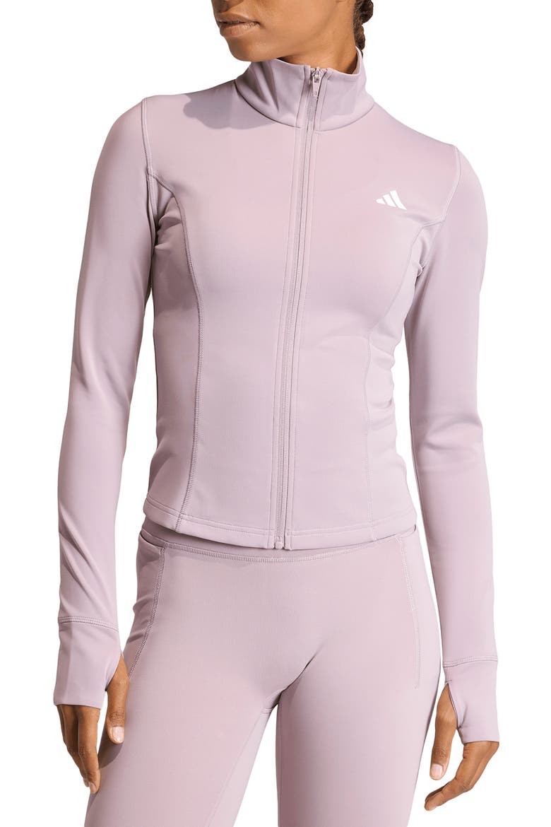 Workout Essentials Zip Knit Jacket, Main, color, PRELOVED FIG