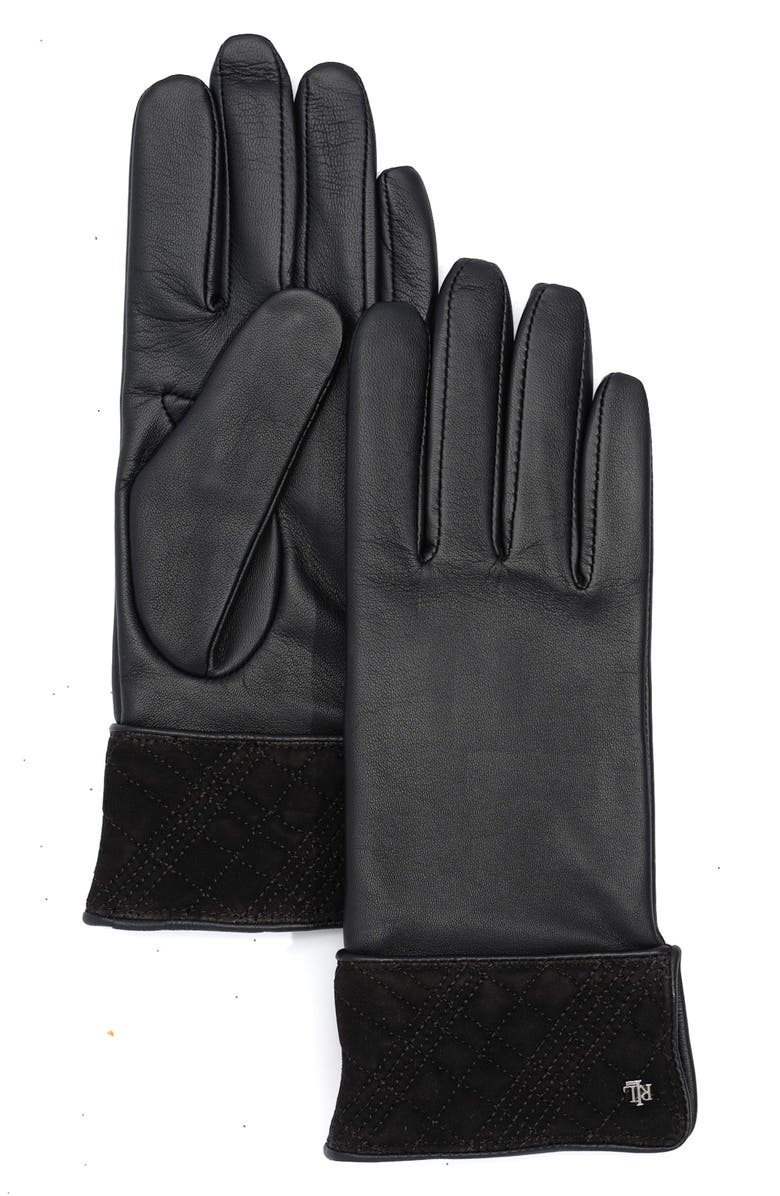 Lauren Ralph Lauren Quilted Cuff Leather Gloves, Alternate, color, Black