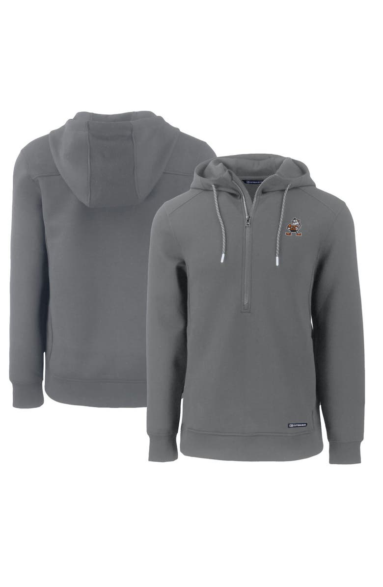 Cutter & Buck Men's Cutter & Buck Gray Cleveland Browns Throwback Roam Eco Half-Zip Recycled Pullover Hoodie, Alternate, color, Gray