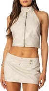 EDIKTED Karly Open Back Faux Leather Halter Top