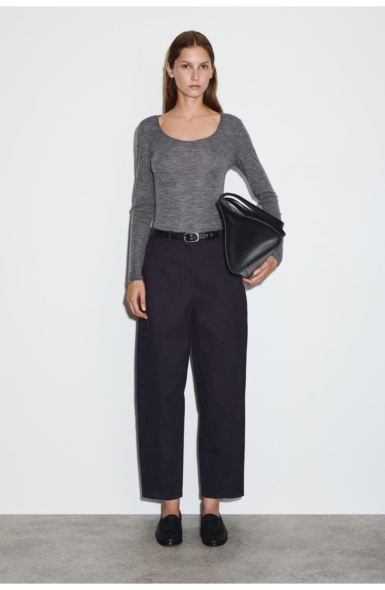 COS Barrel-Leg Cotton Chinos, Main, color, Navy