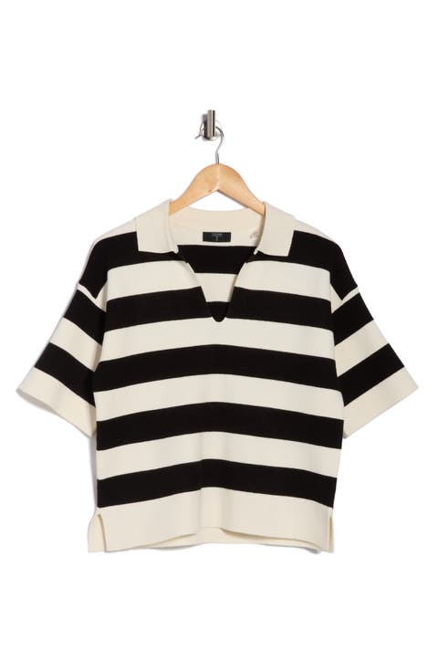 Stripe Short Sleeve Polo Sweater