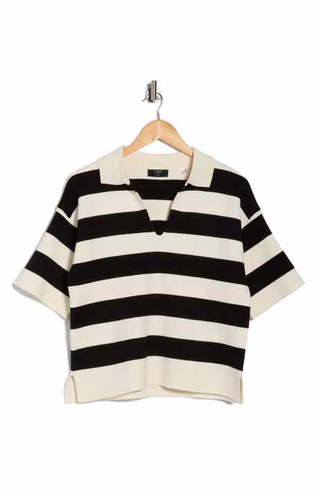 T Tahari Stripe Short Sleeve Polo Sweater