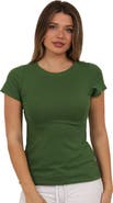 24seven Comfort Apparel Basic Ribbed Knit Round Neck Short Sleeve Top