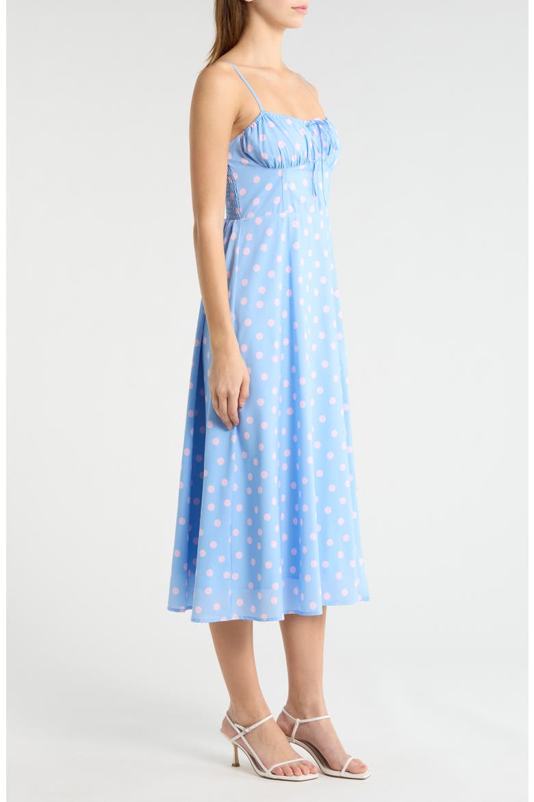 Corset Sleeveless Midi Dress, Alternate, color, BLUE PINK DOT