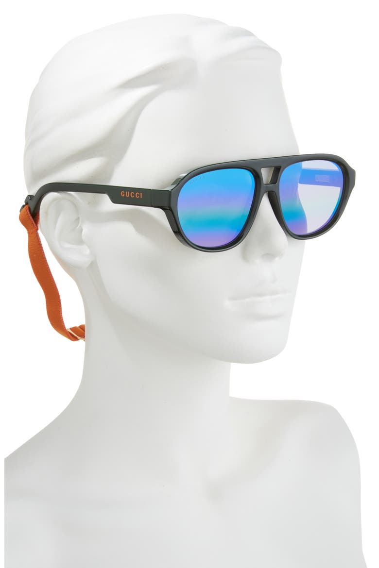 58mm Pilot Sunglasses, Alternate, color, GREEN GREEN GREY
