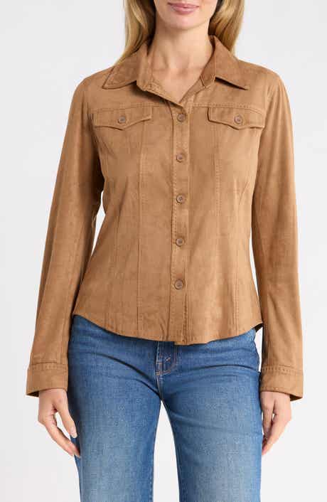 Faux Suede Button Front Shirt