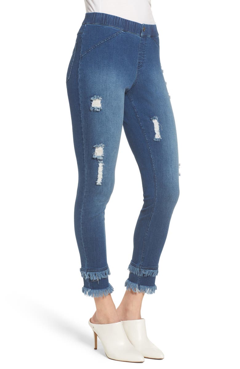Zeza B by Hue Shipwreck Distressed Denim Leggings, Alternate, color, 