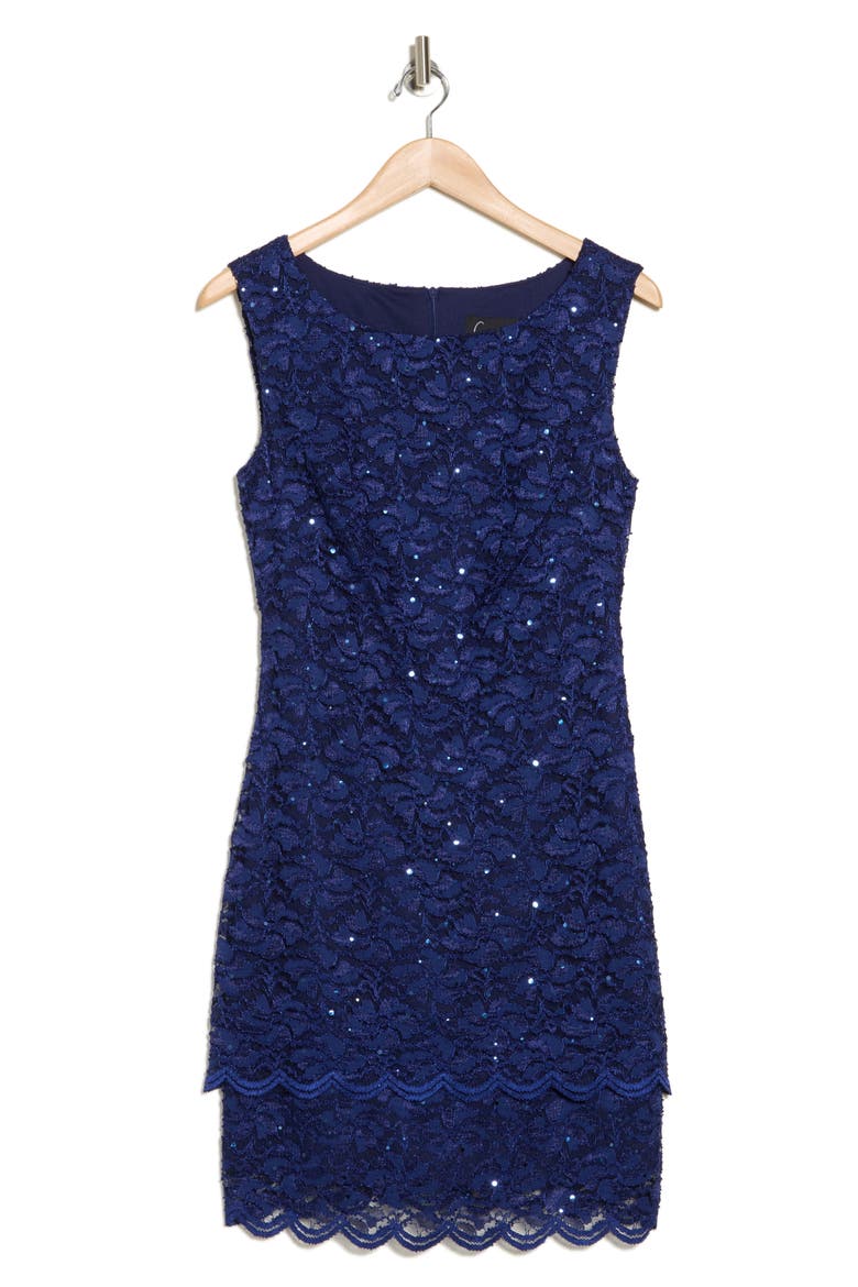Sequin Lace Sheath Dress, Alternate, color, LAPIS