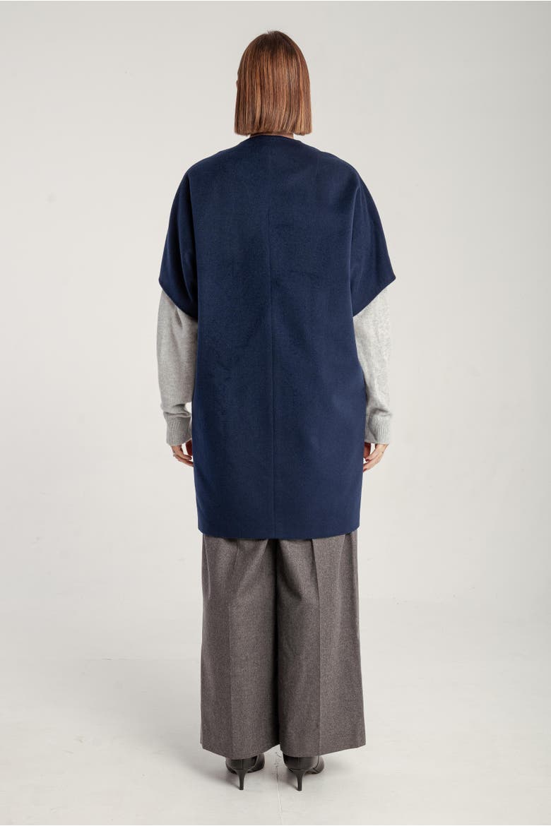 Cashmere Short Sleeve Crew Neck Coat, Alternate, color, Navy