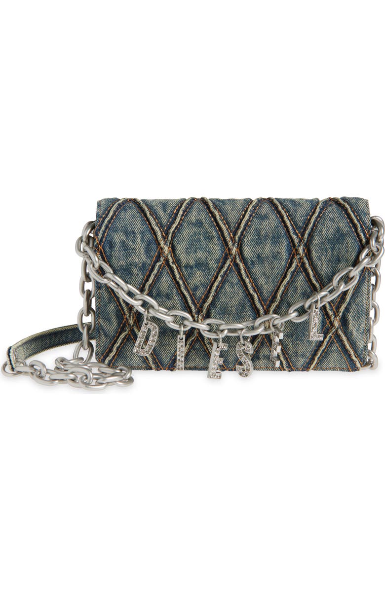DIESEL<sup>®</sup> Charm-D Quilted Denim Wallet on a Chain, Main, color,