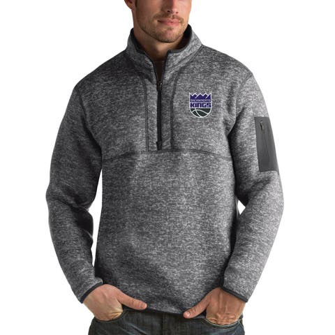 Men's Antigua Heathered Black Sacramento Kings Fortune 1/2-Zip Pullover Jacket