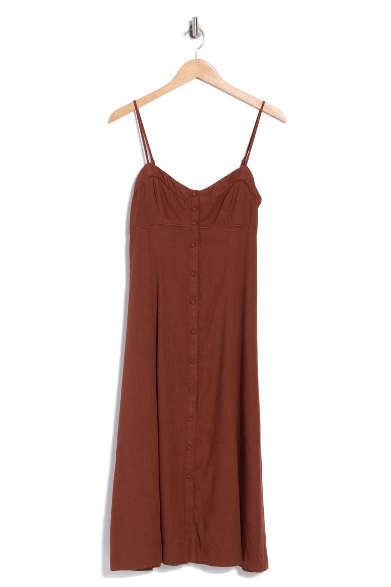 Button Down A-Line Midi Dress, Main, color, BROWN
