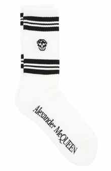 McQueen Stripe Skull Logo Crew Socks