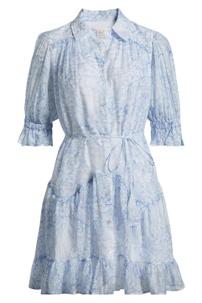 Gwendoline Floral Toile Shirtdress, Alternate, color, WHITE/ DARK CERULEAN