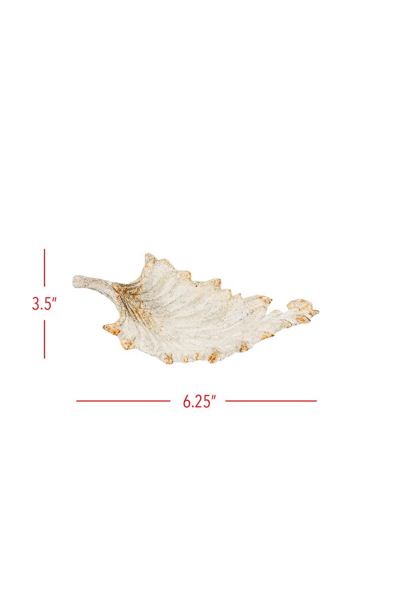 Foreside Home and Garden Leaf Trinket Dish Antique White Cast Iron, Alternate, color, White
