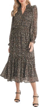 Mila Mae Ditsy Floral Long Sleeve Maxi Dress