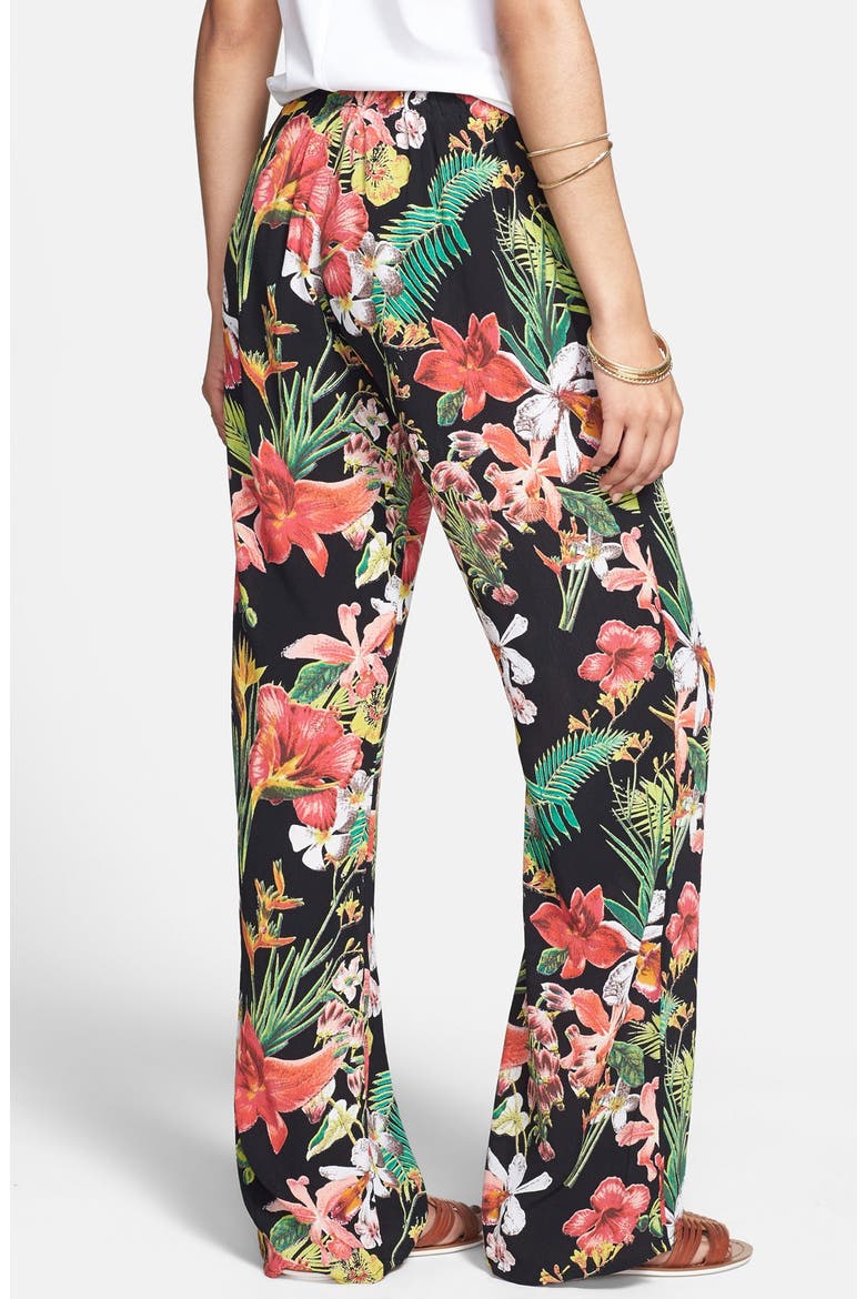 'Brightside' Floral Wide Leg Pants, Alternate, color, BLACK