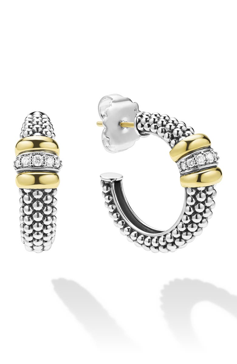 LAGOS Signature Caviar Diamond Hoop Earrings, Main, color, Two Tone