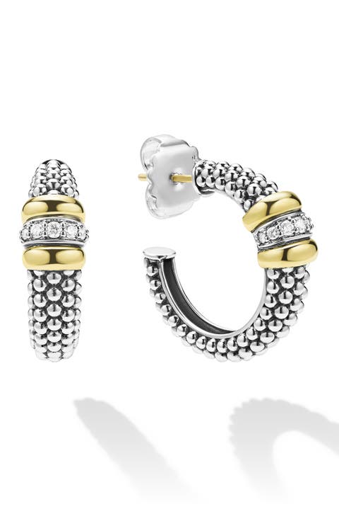 Signature Caviar Diamond Hoop Earrings