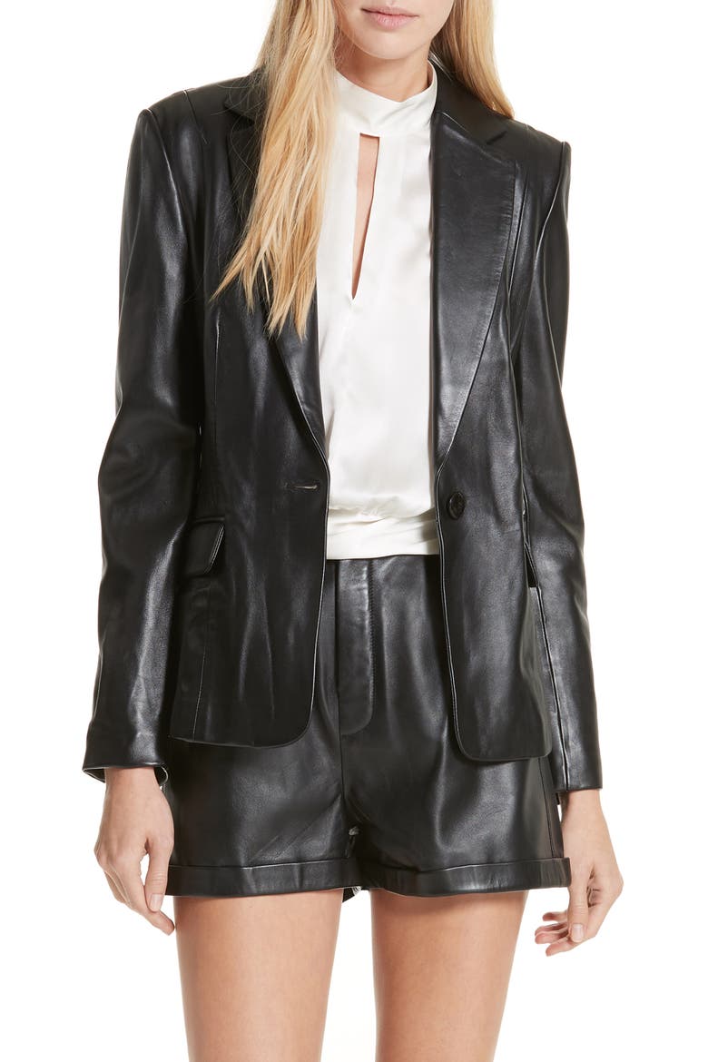 Schoolboy Leather Blazer, Main, color, NOIR