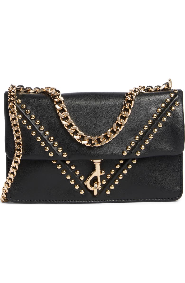 Rebecca Minkoff Edie Studded Leather Crossbody Bag, Main, color, Black