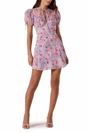 ASTR the Label Print Puff Sleeve Tie Front Dress