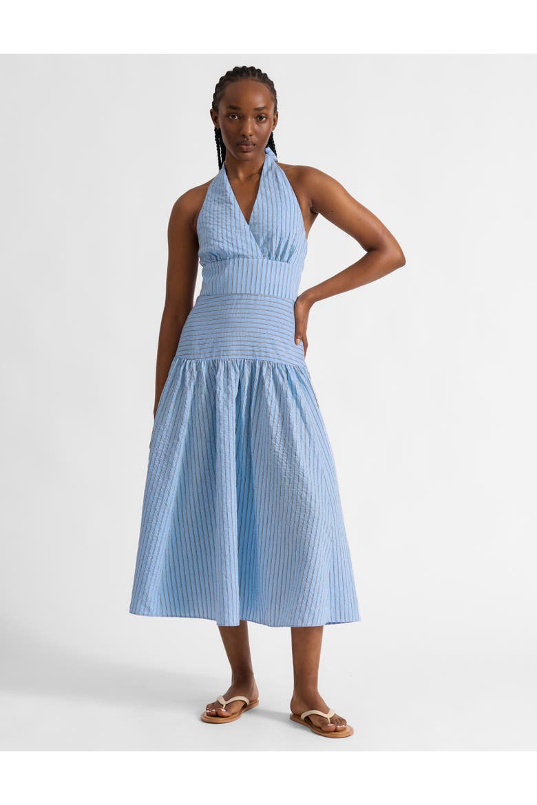 Stripe Halter Neck Midi Dress, Main, color, Blue