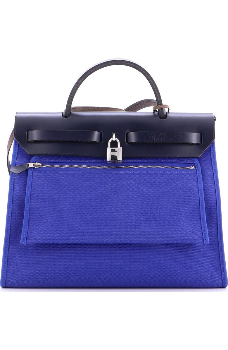 Pre-Owned Hermes Herbag Zip Leather and Toile 31, Alternate, color, Bleu Royal