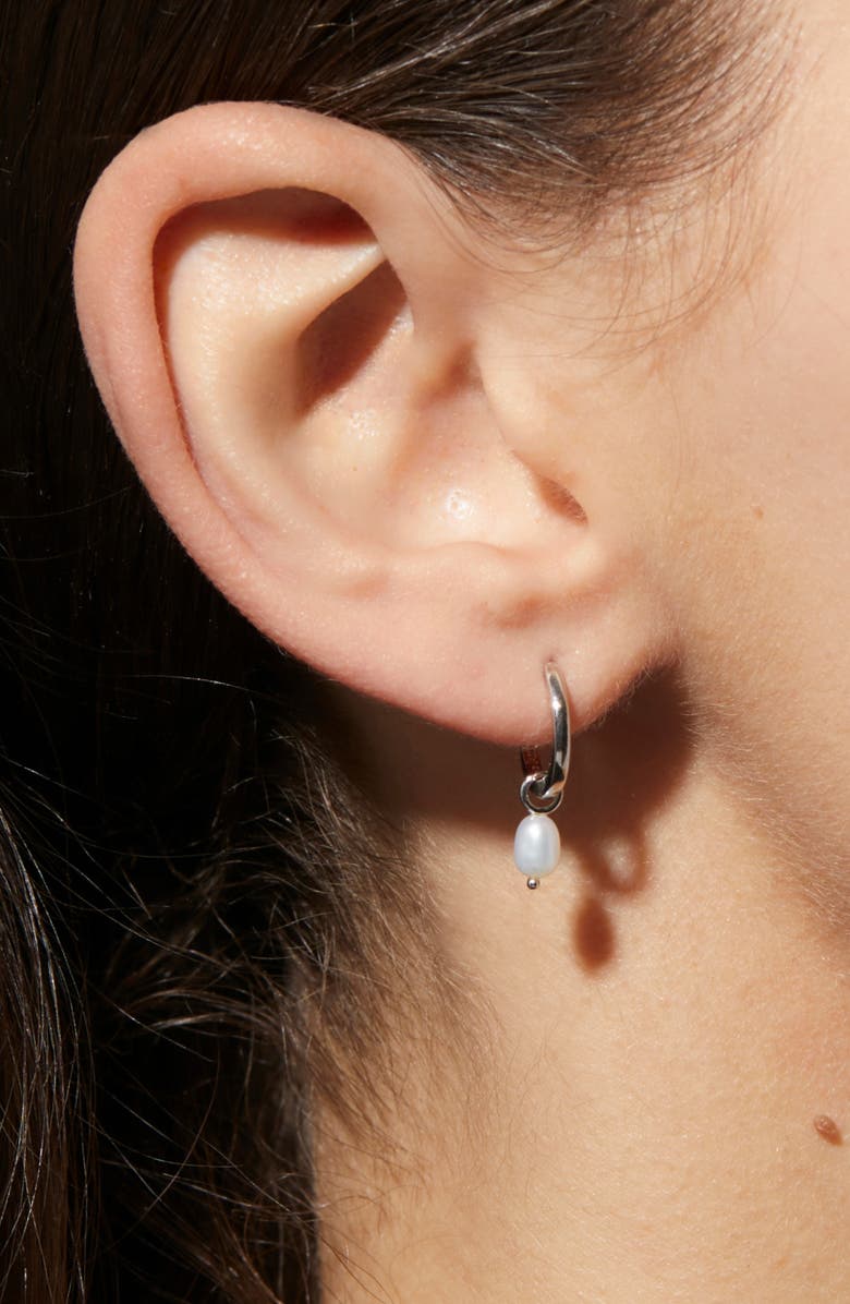 Ana Luisa Freshwater Pearl Huggie Hoop Earrings, Alternate, color, Silver / White