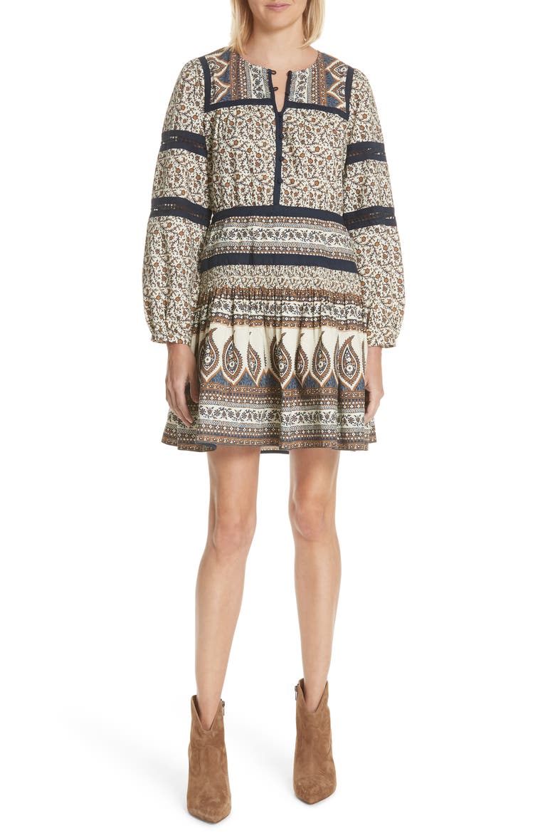 Sea Contrast Binding Print Dress, Main, color, CAFE