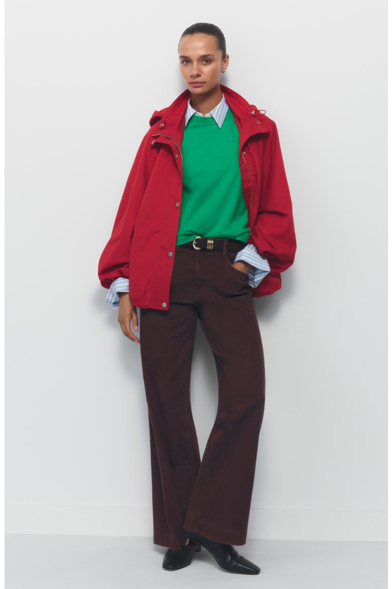 Balloon Hem Hooded Rain Jacket, Alternate, color, CADMIUM