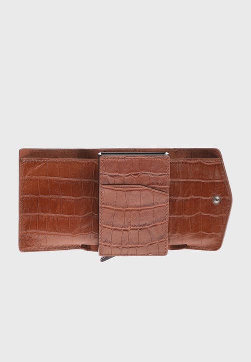 Furniq Uk Genuine Leather Crocodile Pattern Snap Closure Wallet And Card Holder In Brown