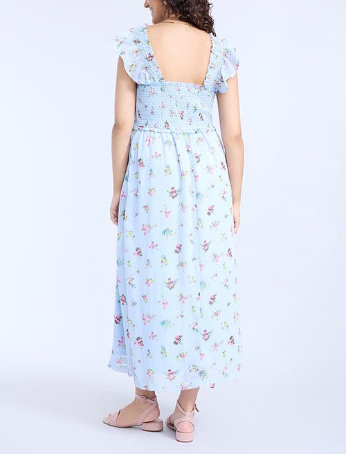 Motherhood Maternity Sleeveless Ruffle Shoulder Smocked Maxi Dress In Skyway Ditsy Floral