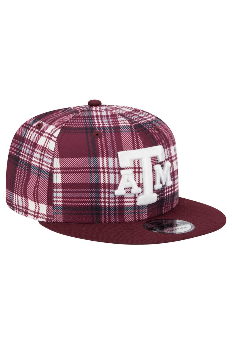 Men's New Era Maroon Texas A&M Aggies Plaid 9FIFTY Snapback Hat, Alternate, color, Maroon