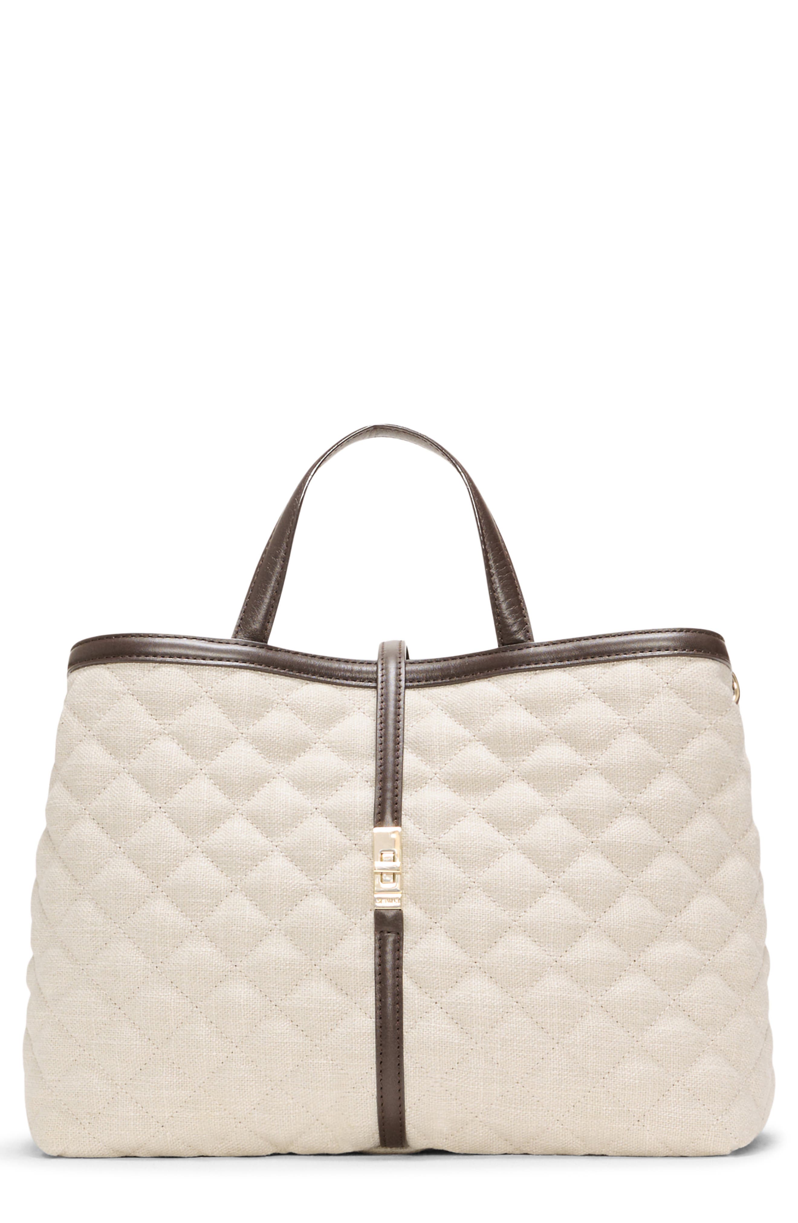 Medium Astor Leather Trim Top Handle Tote, Main, color, SANDY LINEN