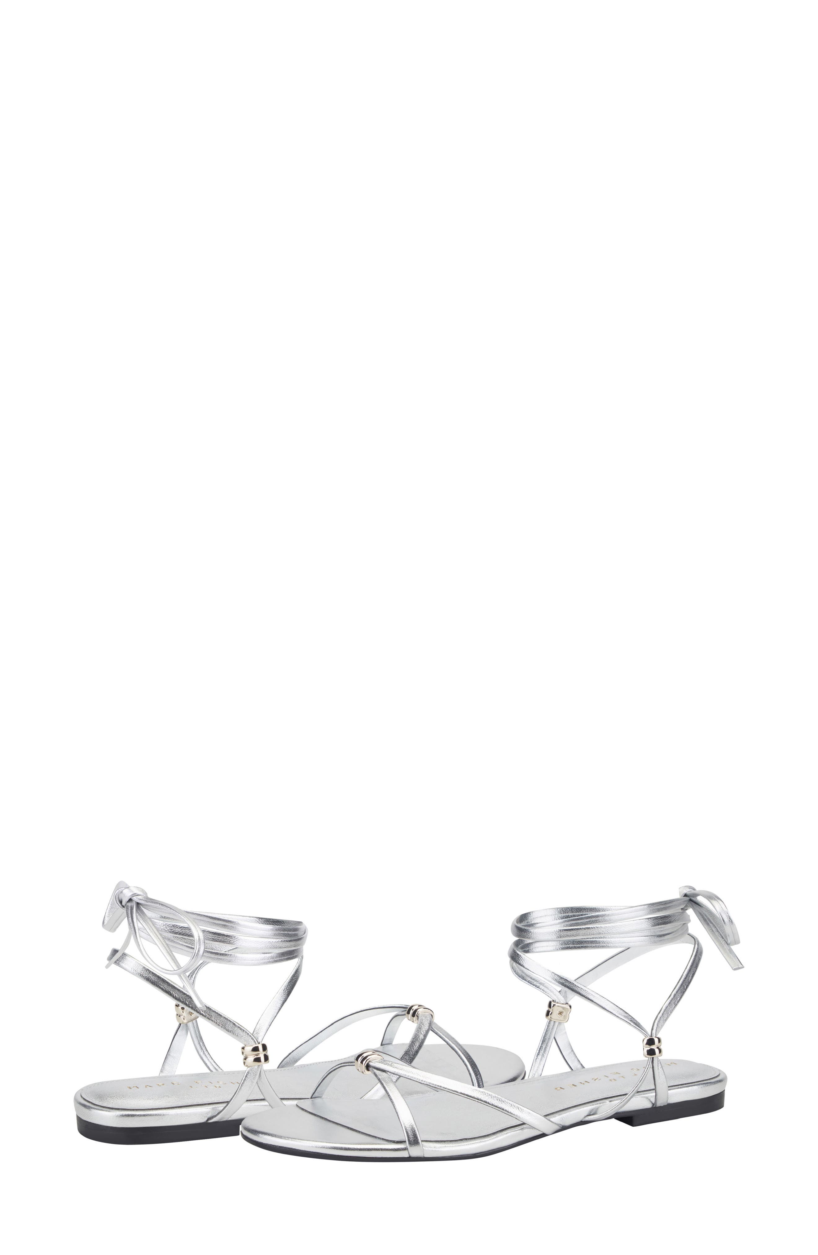 Marc Fisher LTD Este Ankle Wrap Sandal, Alternate, color, Silver