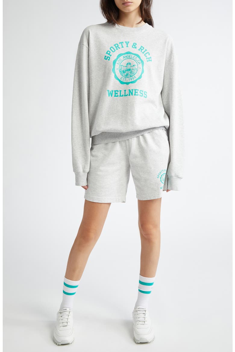 Emblem Crewneck Cotton Blend Sweatshirt, Alternate, color, HEATHER GRAY