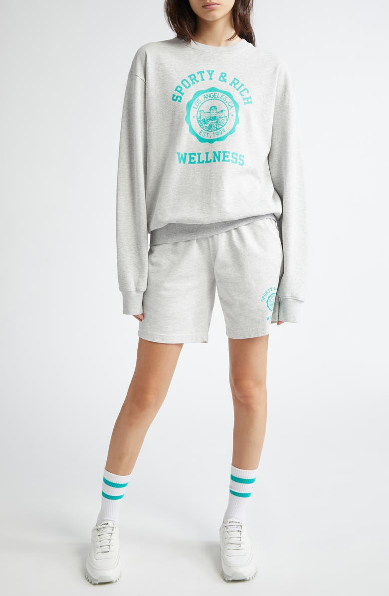 Sporty & Rich Emblem Cotton Blend Graphic Sweat Shorts, Alternate, color, 